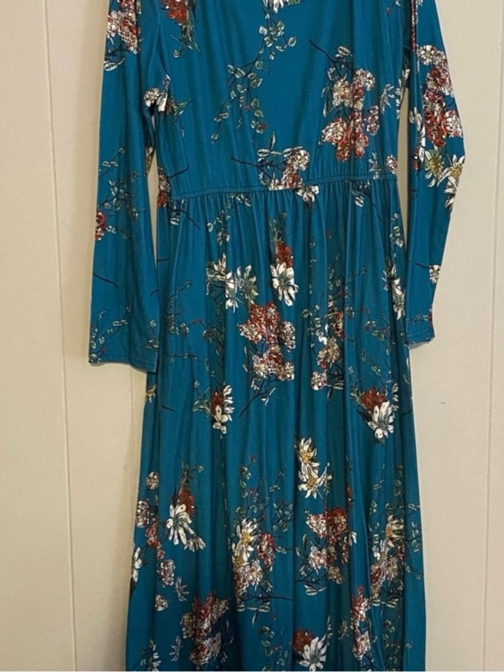 Teal Floral Long Sleeve Maxi Dress - Women